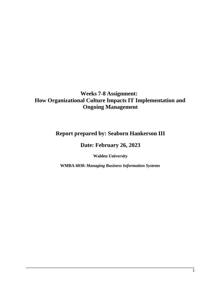 Impact of Organizational Culture on IT Implementation and Ongoing Management