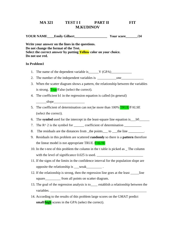 MA321 Test I - Part II