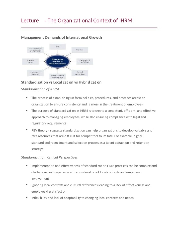 The Organizational Context of IHRM - Lecture 3