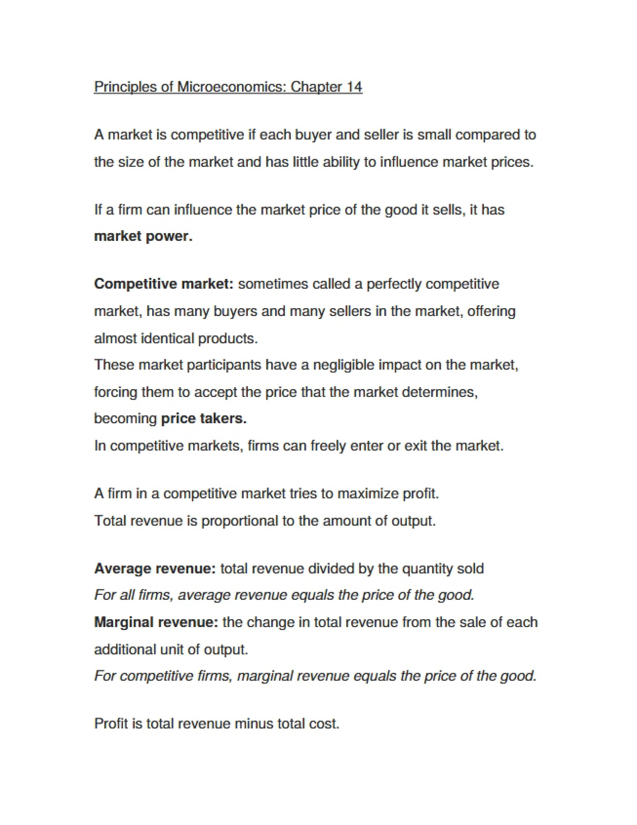 Competitive Firms (Chapter 14)