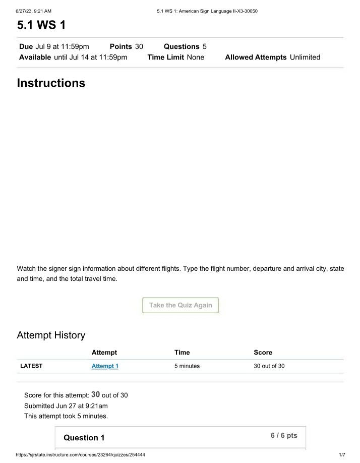 Flight Information Quiz - ASL II