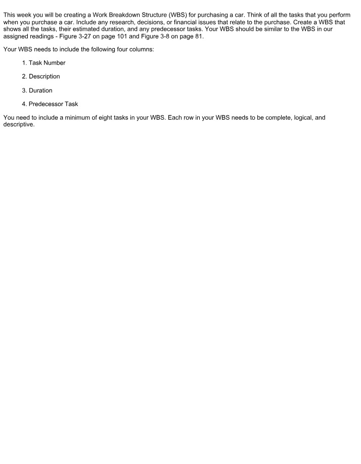 Work Breakdown Structure (WBS) Creation