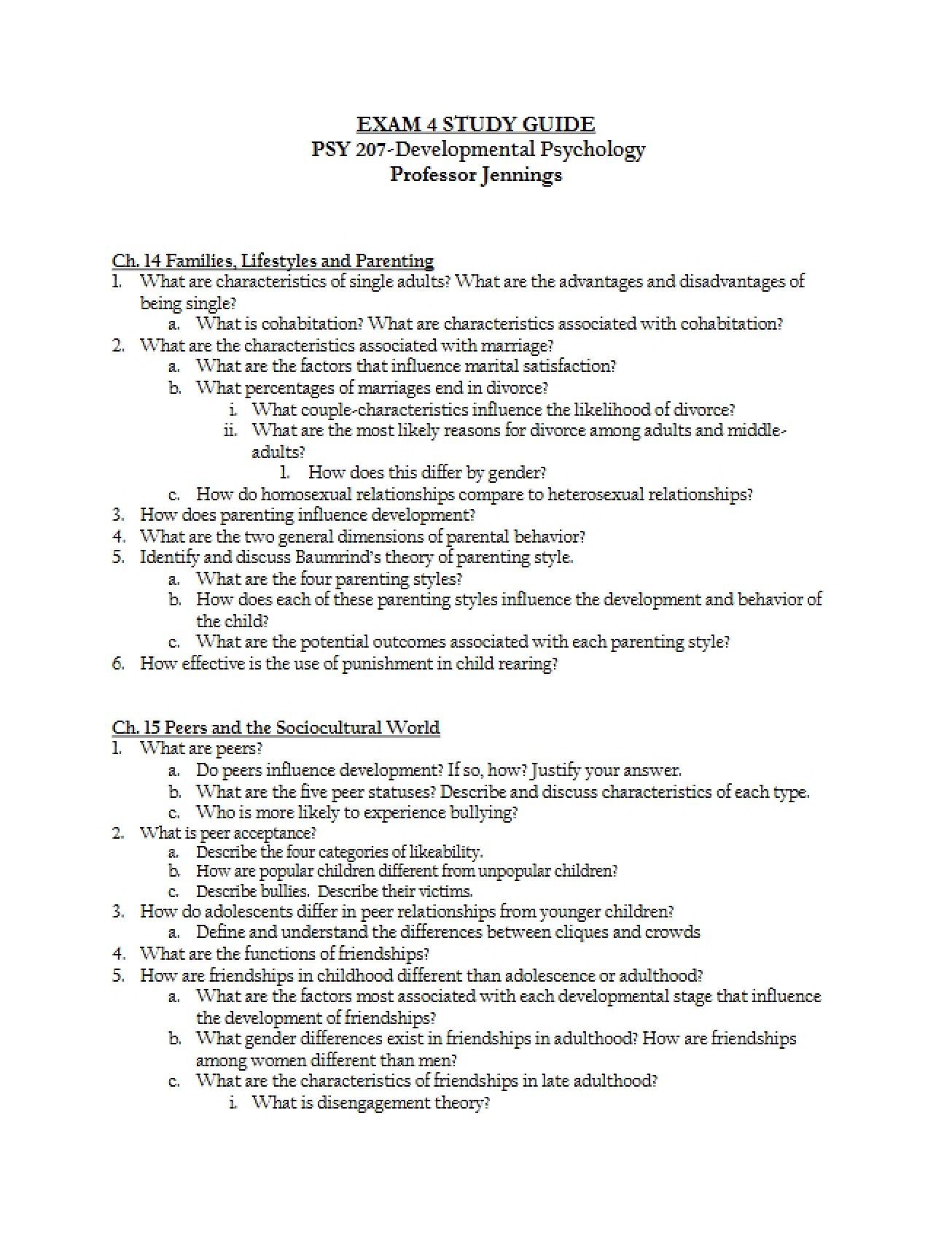 Exam 4 Guide Developmental Psychology