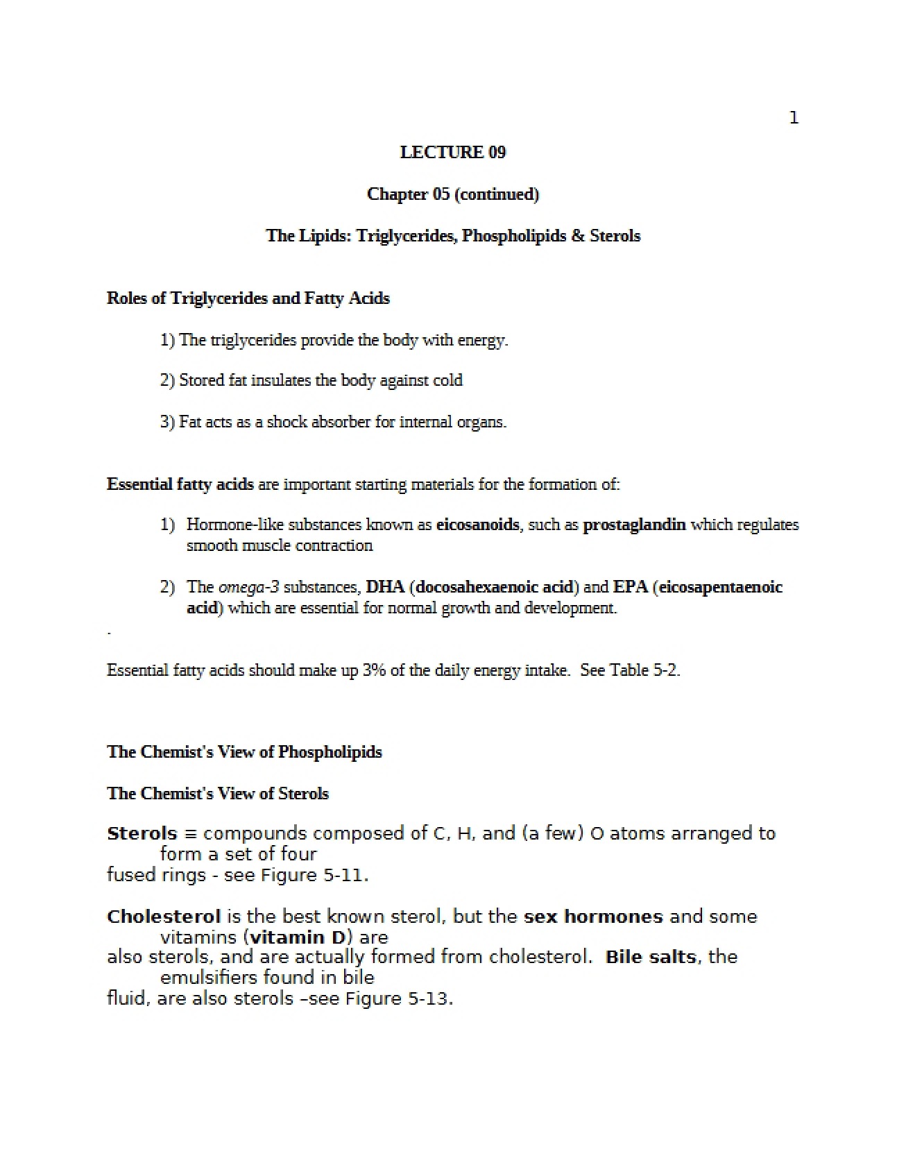 Sterols, Phospholipids, and Triglycerides (The Lipids)