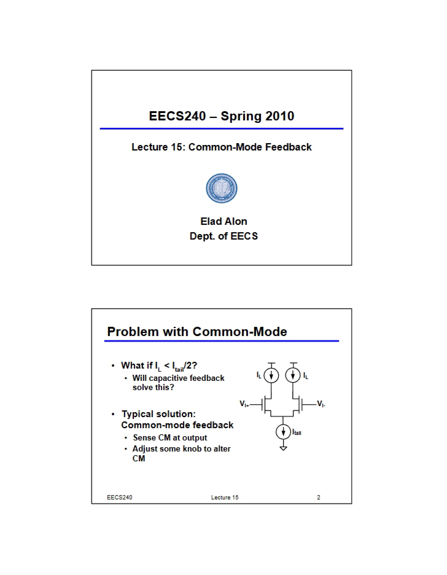 Common-Mode Feedback Lecture 15