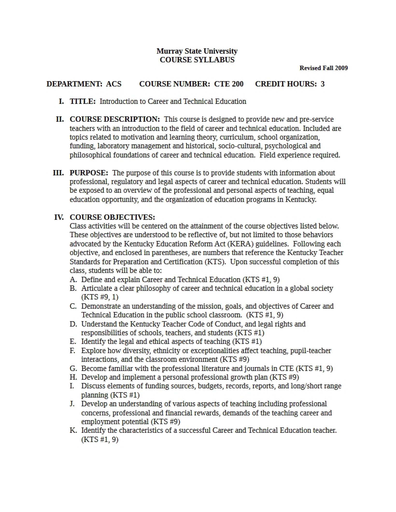 Syllabus - CTE 200