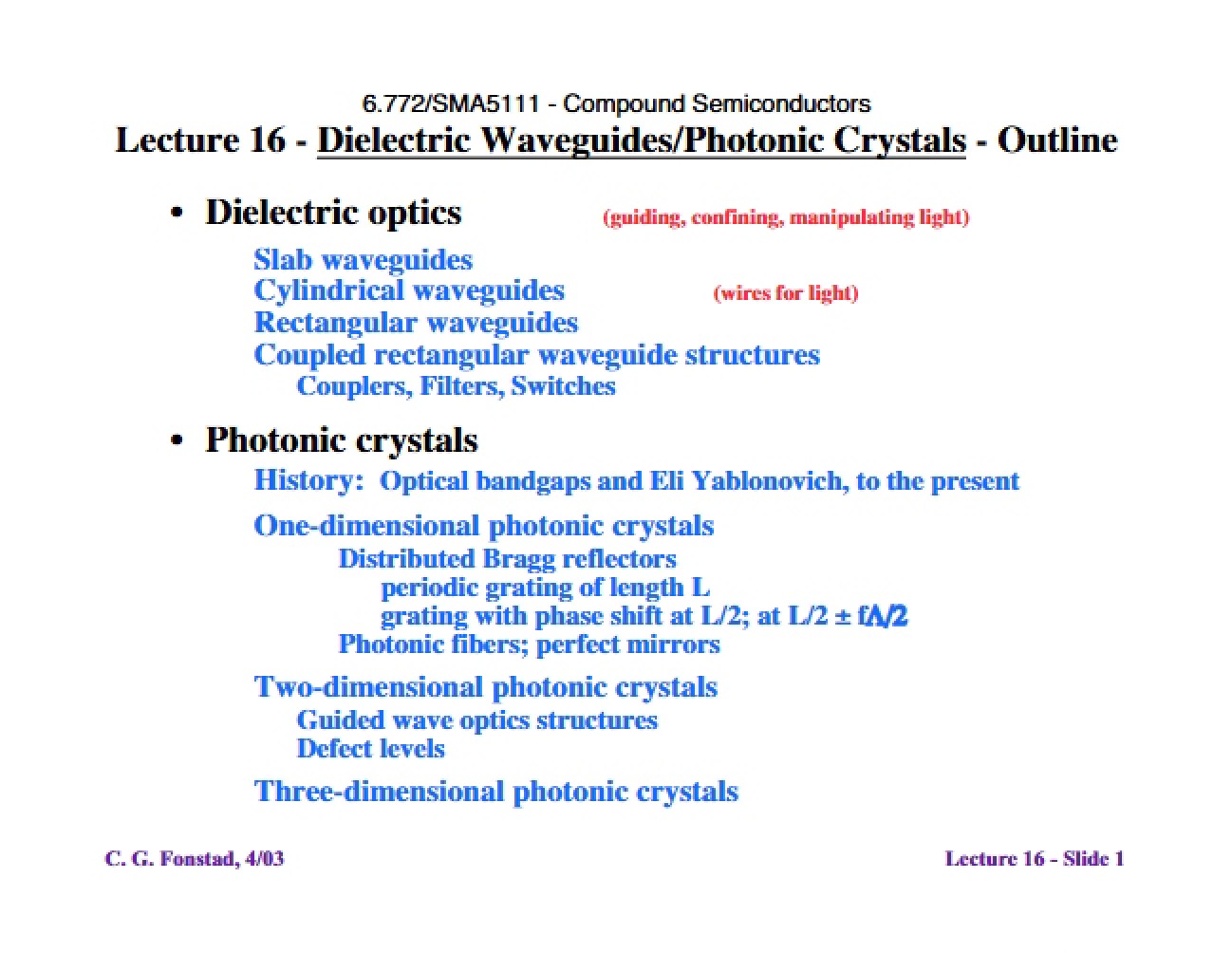 Photonic Crystals and Dielectric Waveguides