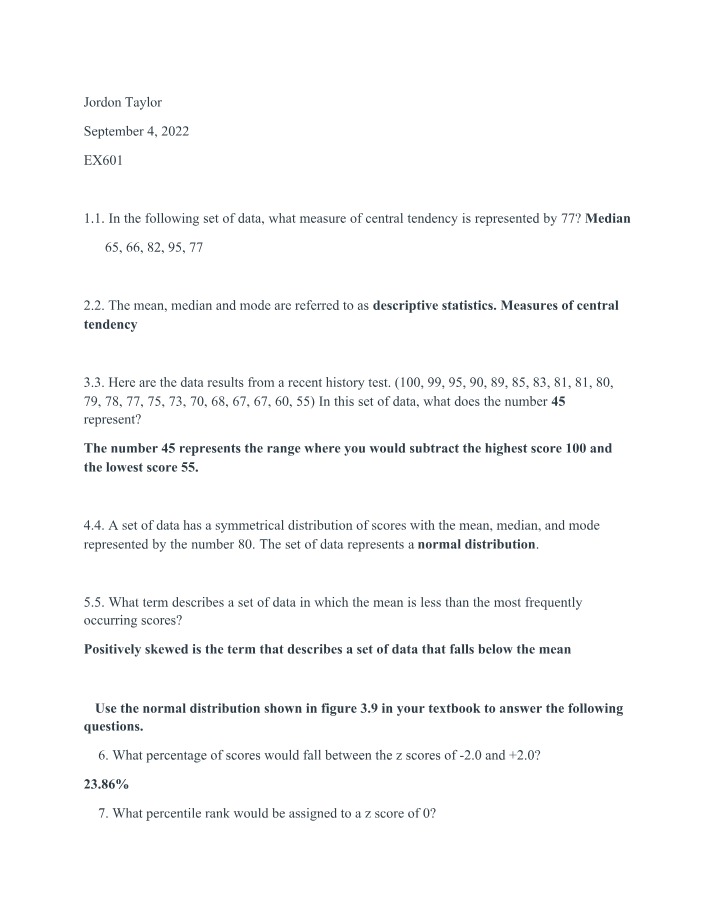 Exercises for Descriptive Statistics