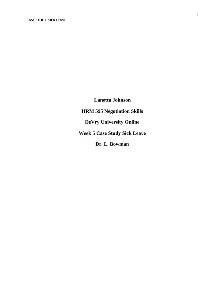 HRM595 Week 5 Case Study - Sick Leave