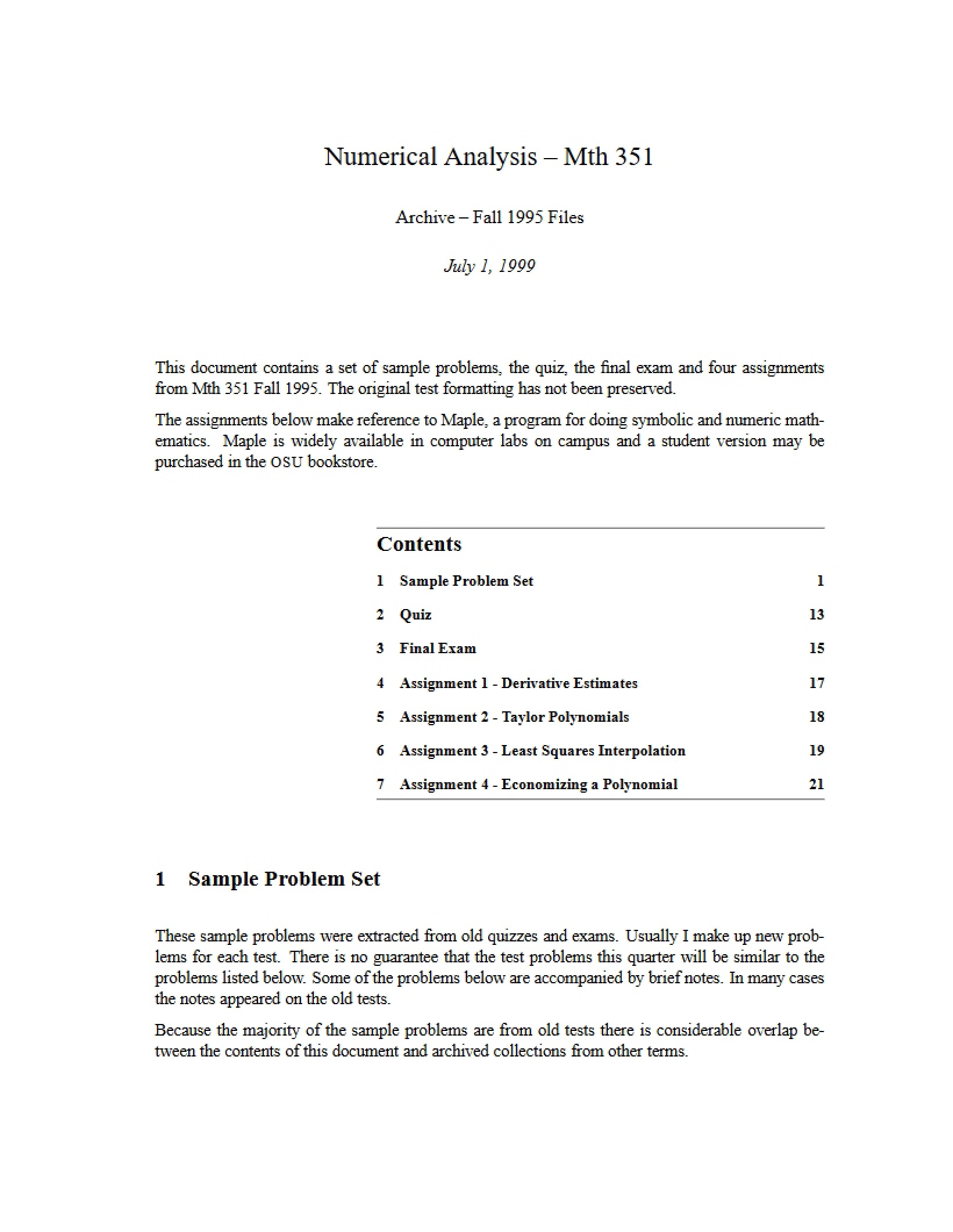 Course Overview Numerical Analysis - 22 Pages
