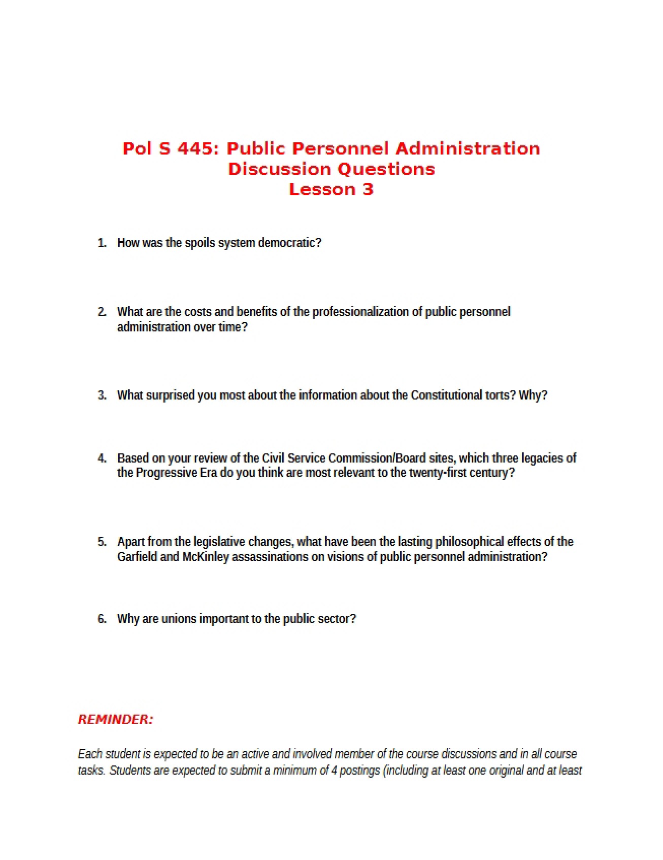 Questions for Discussion (Lesson 3)