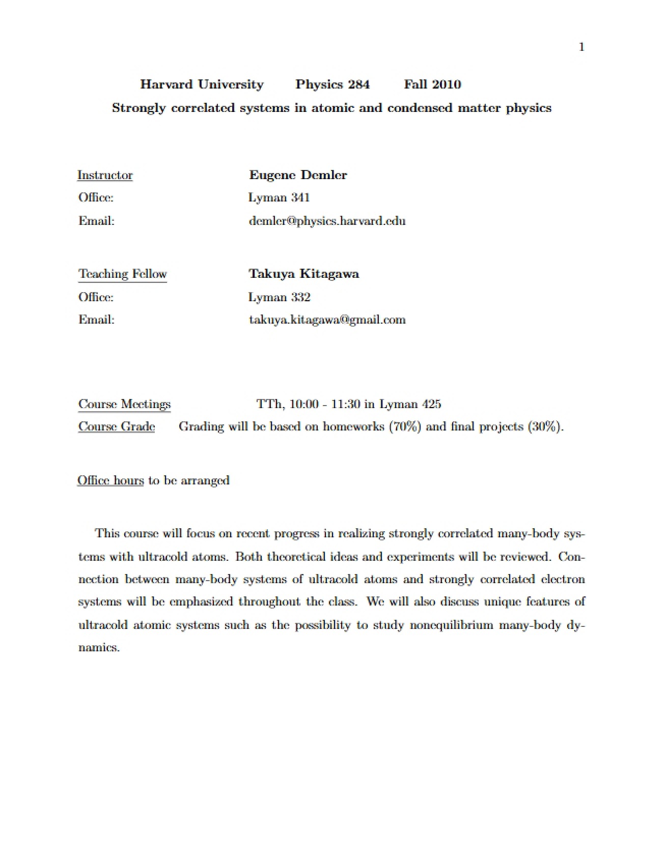 Course Syllabus and Requirements