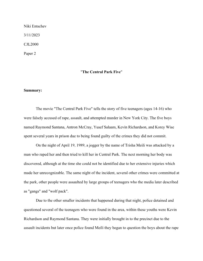 The Central Park Five - Paper 2