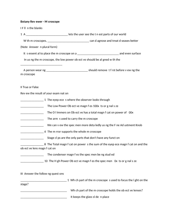 Microscope Reviewer for Botany