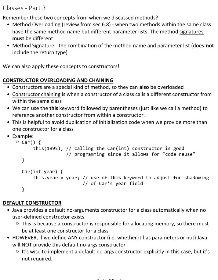 Method Overloading and Constructor Chaining