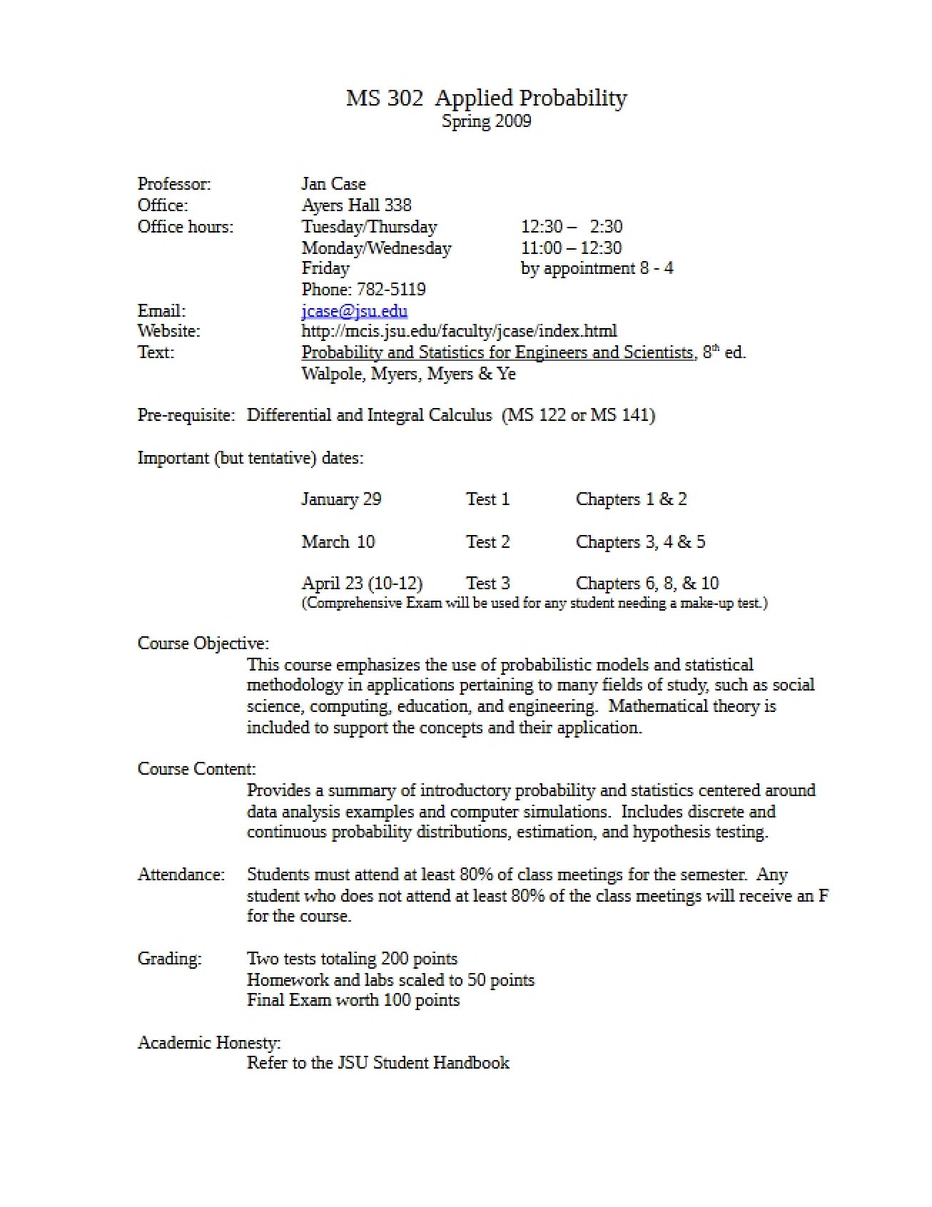 Syllabus for a Course on Applied Probability and Statistics