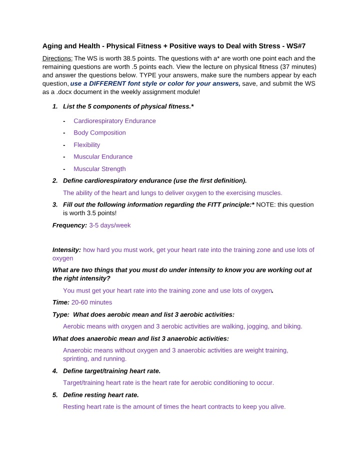 WS#7 - Aging and Health - Physical Fitness and Stress Management