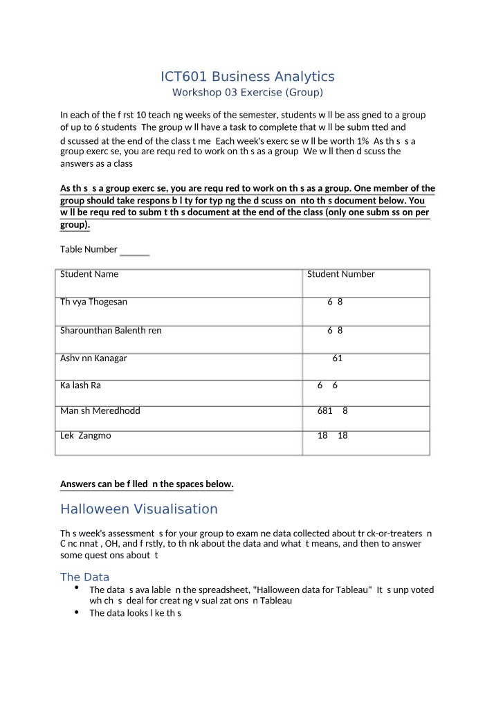 Workshop 03 Exercise - ICT601 Business Analytics
