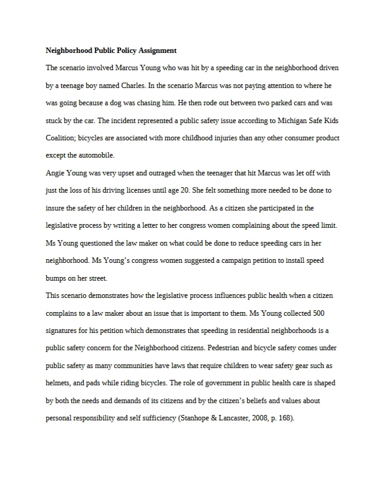 Assignment on Neighborhood Public Policy