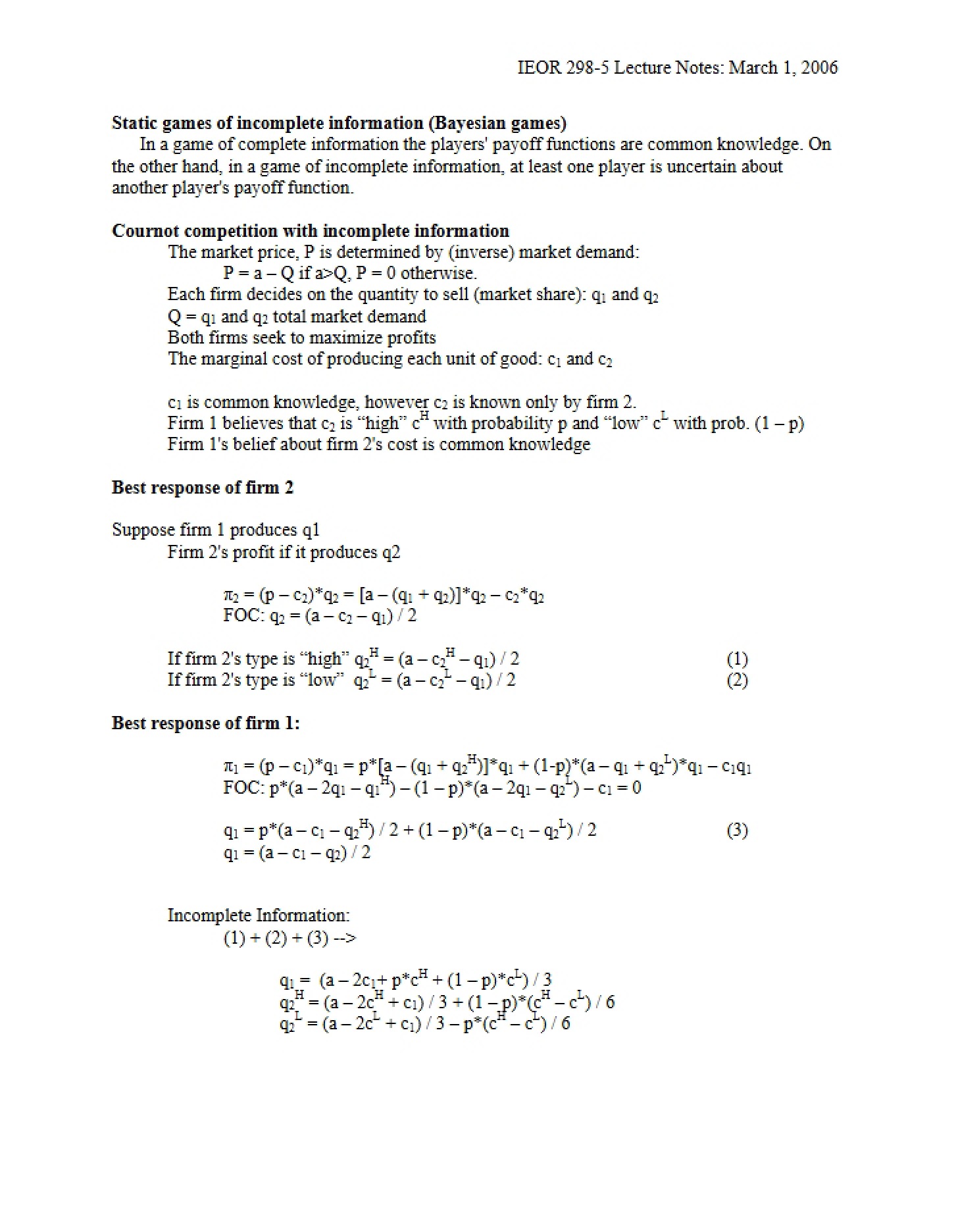 Notes on the Session
