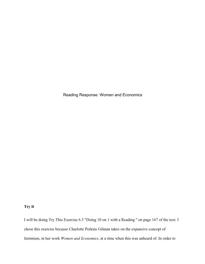 Women and Economics Reading Response