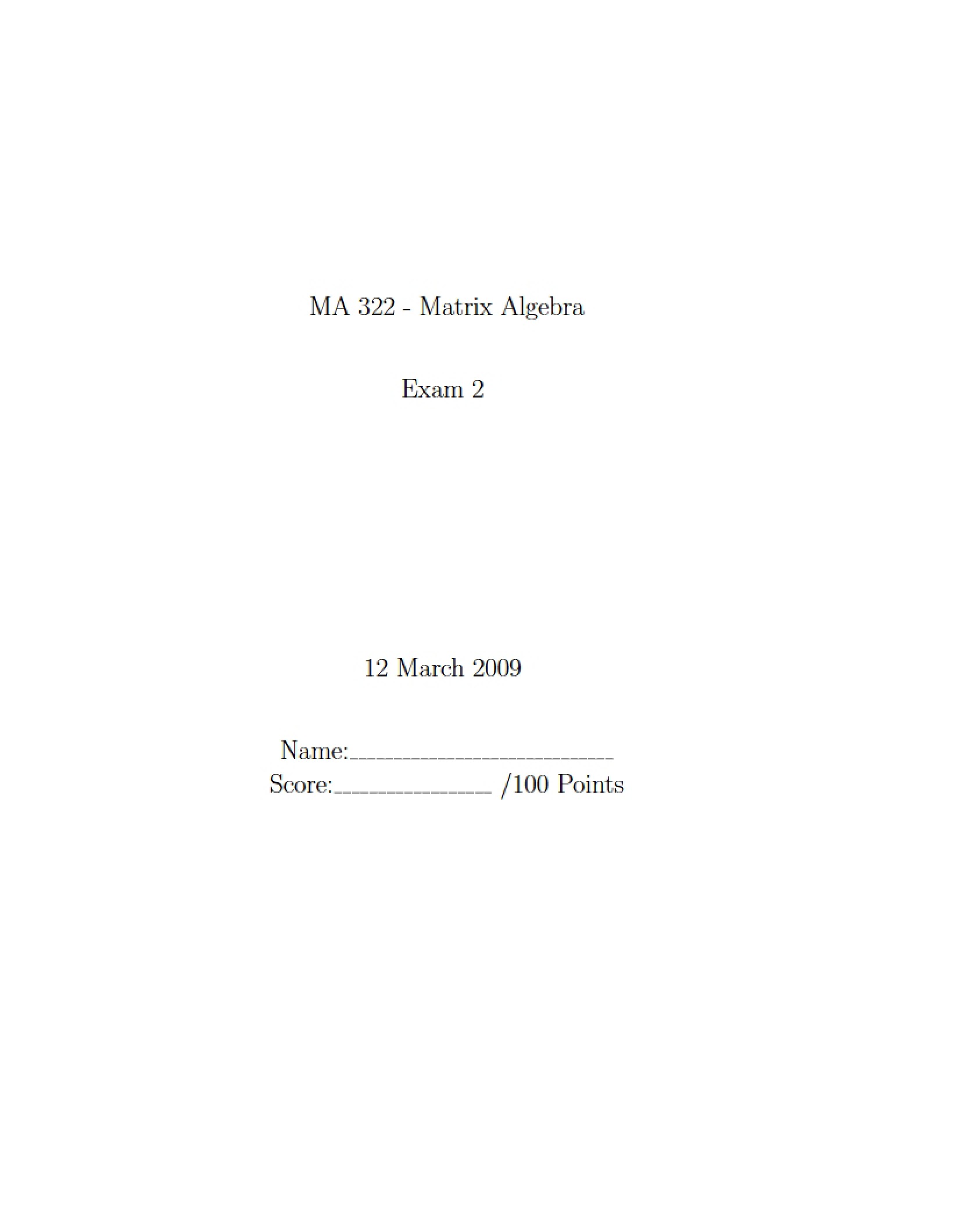 Exam II Matrix Algebra