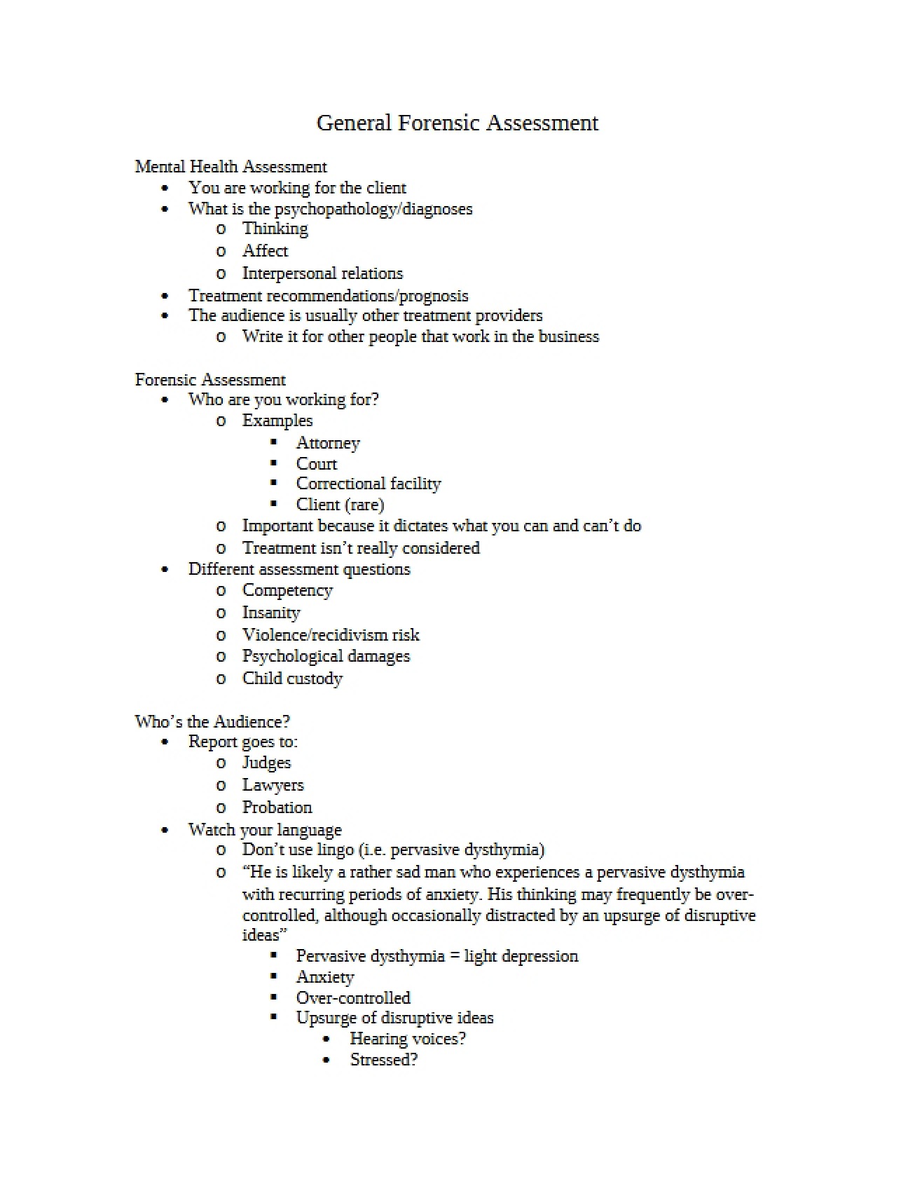 Forensic Assessment Overview
