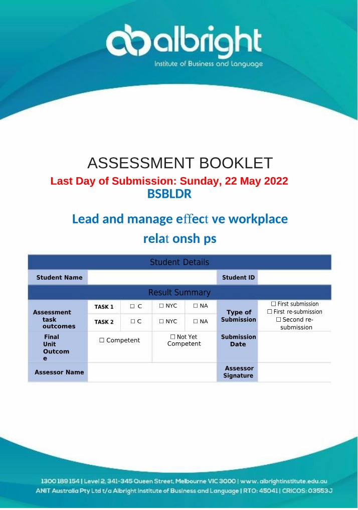 Assessment Templates for BSBLDR523