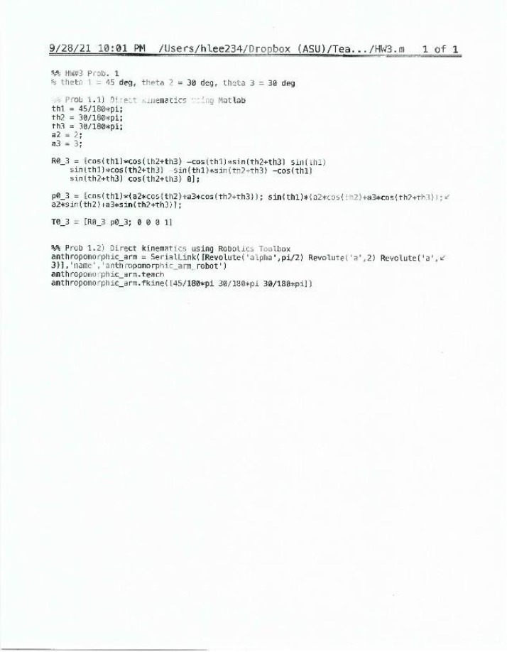Problems for Robotics Toolbox