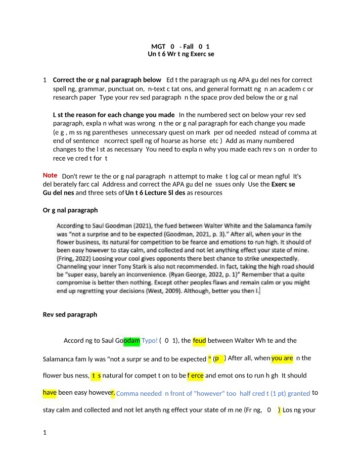 Writing Exercise for Unit 6