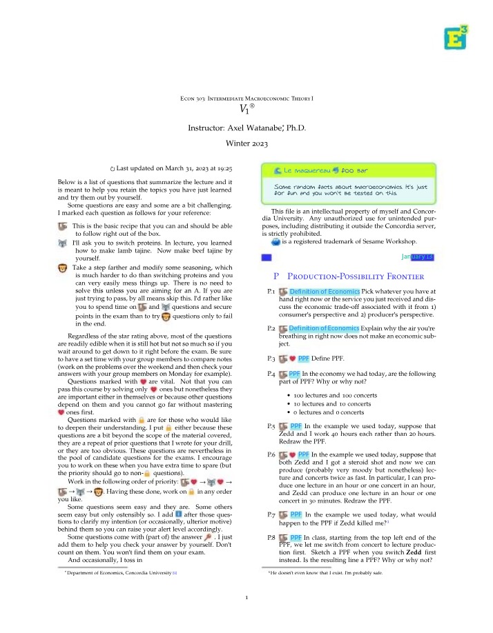 Summary and Notes for ECON 303 Lectures