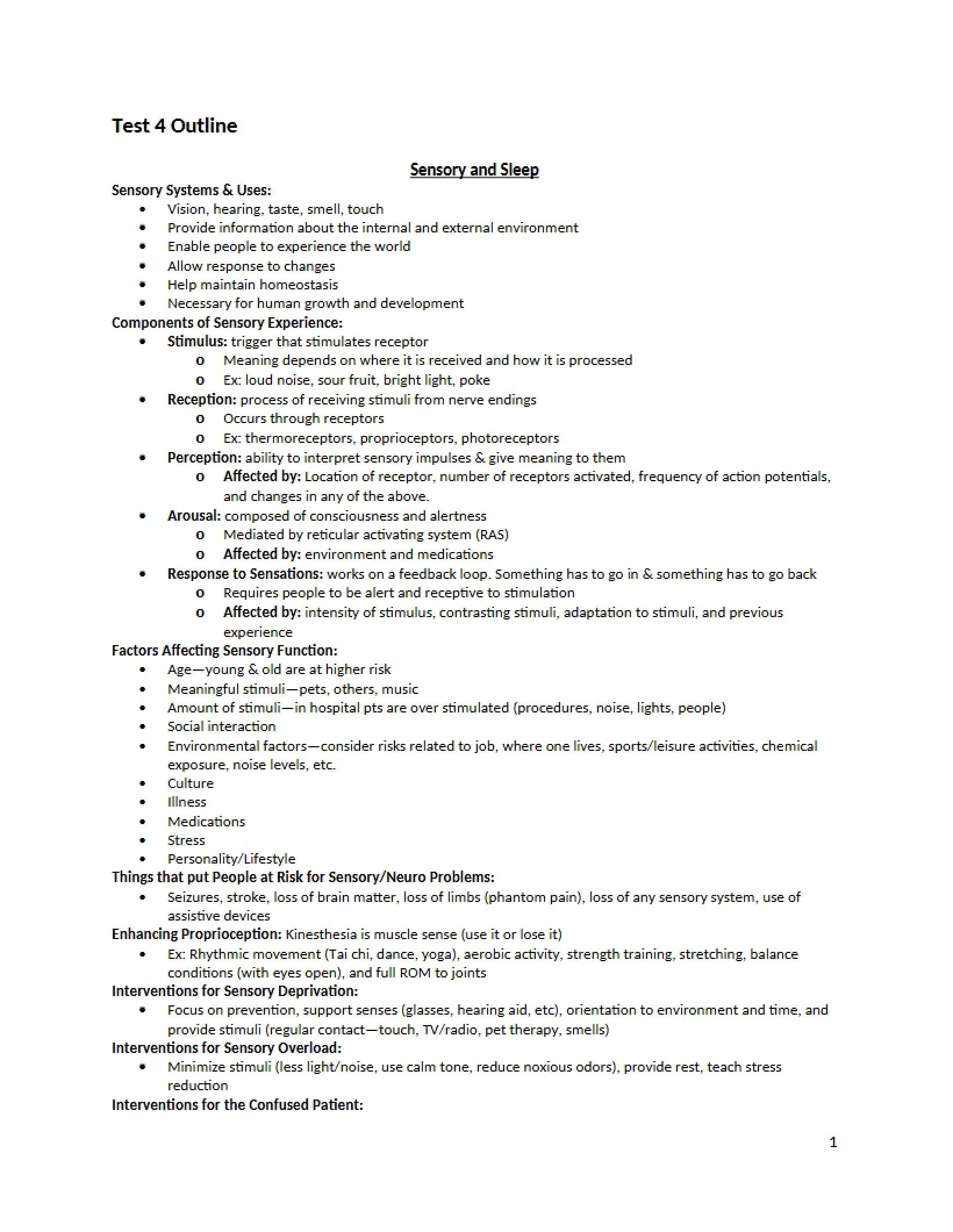 Sleep and Sensory Systems