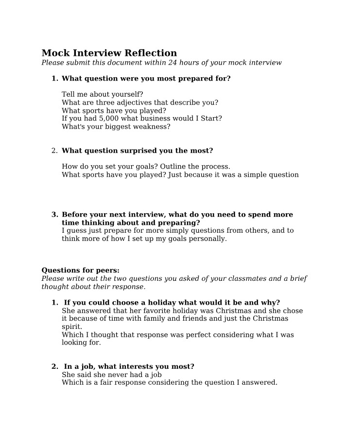 Reflection on Mock Interview