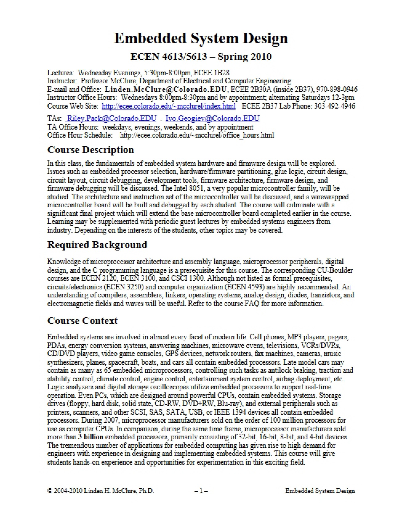 Syllabus for Embedded System Design (First Instance)