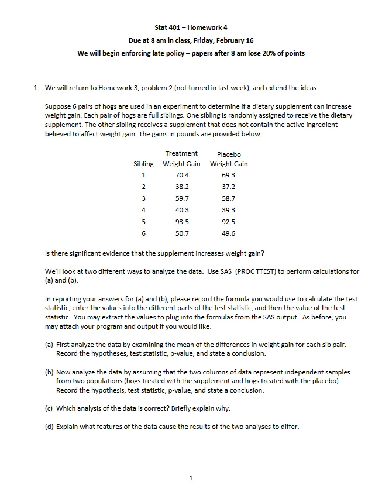 Fourth Homework for Statistical Methods for Research