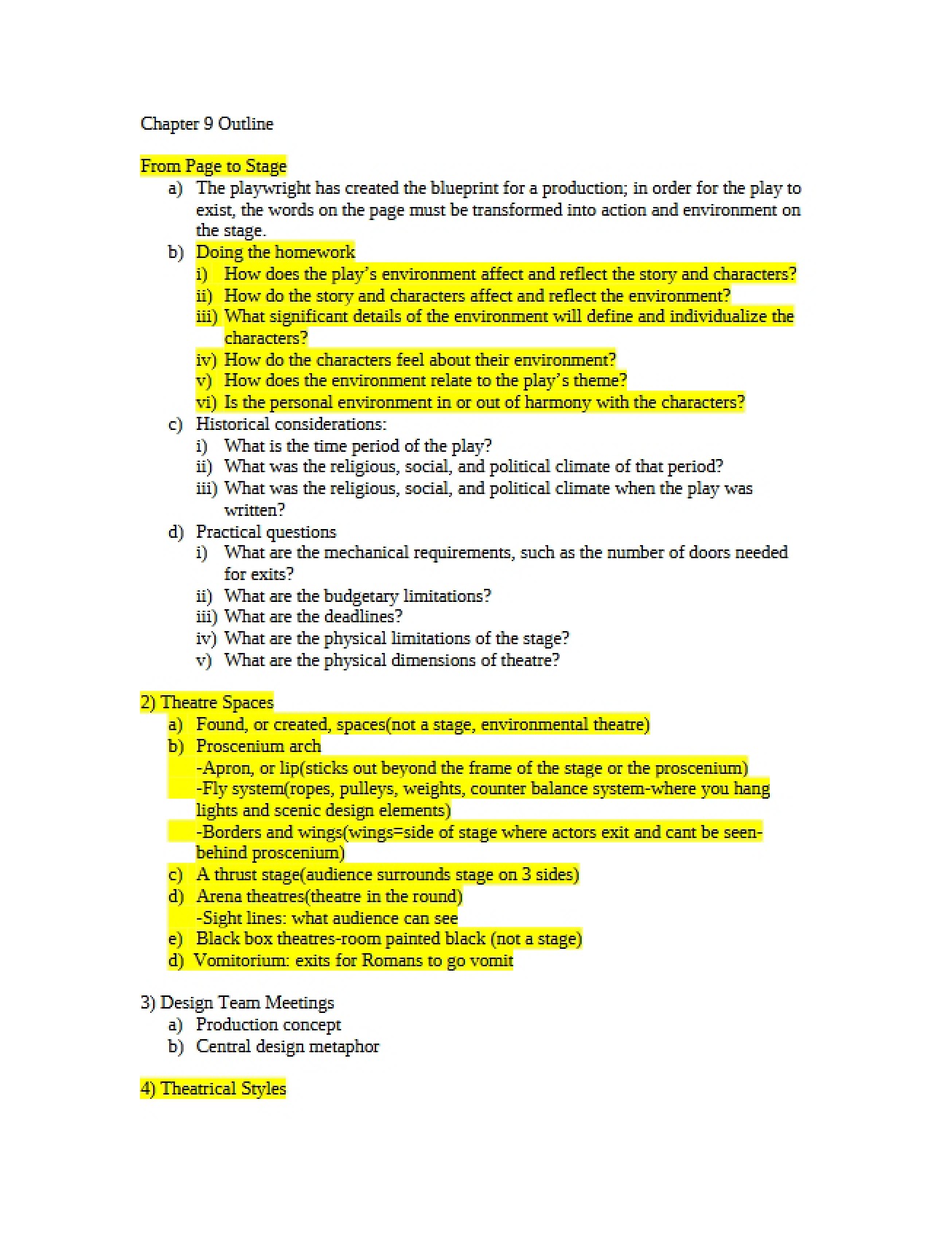 Theatre Appreciation Chapter 9 Outline