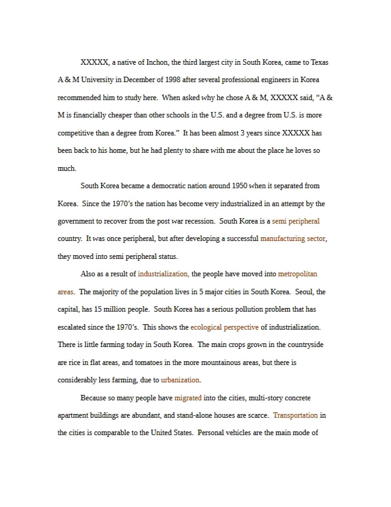 Example for the Third Activity in Human Geography