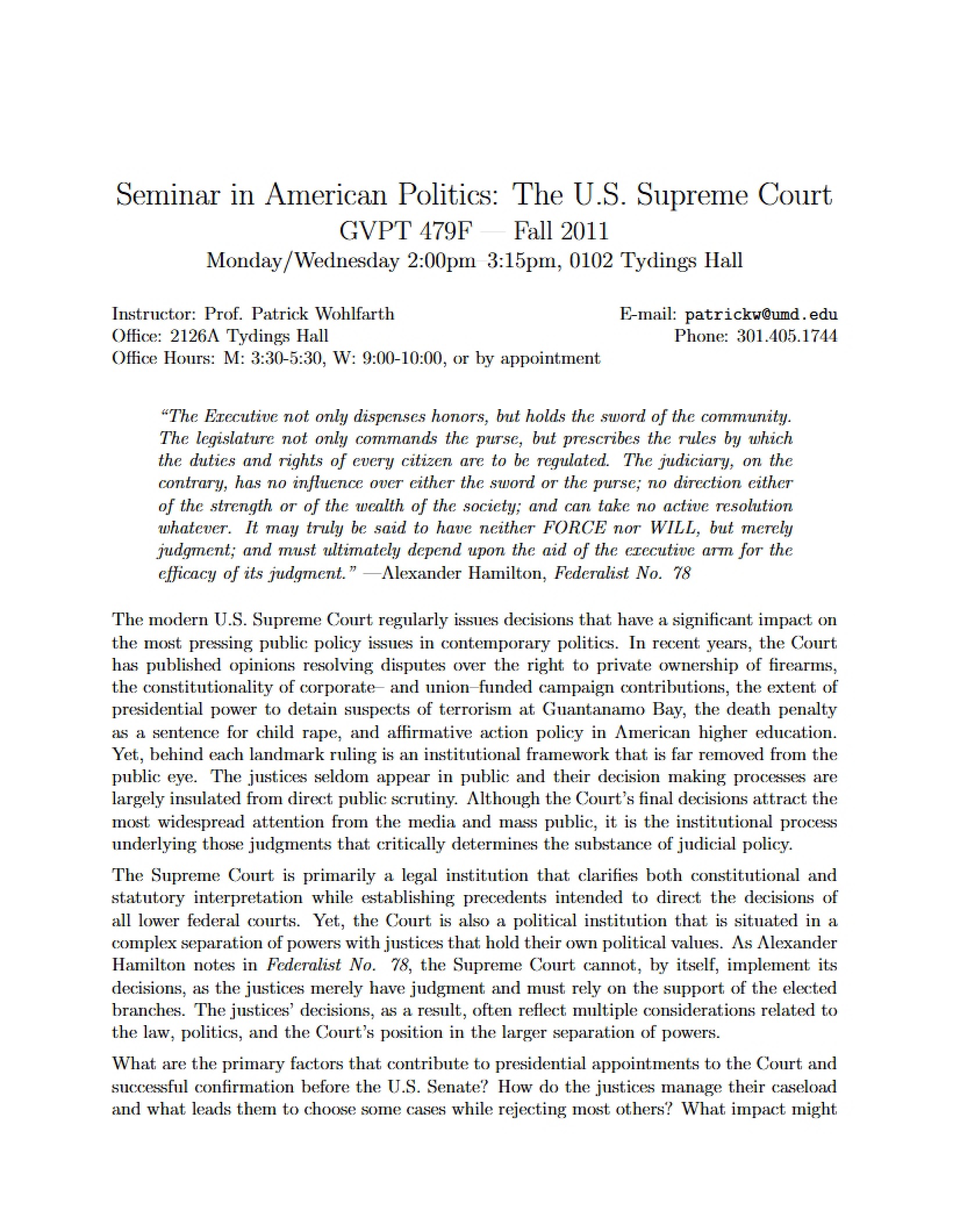 Supreme Court Seminar Syllabus