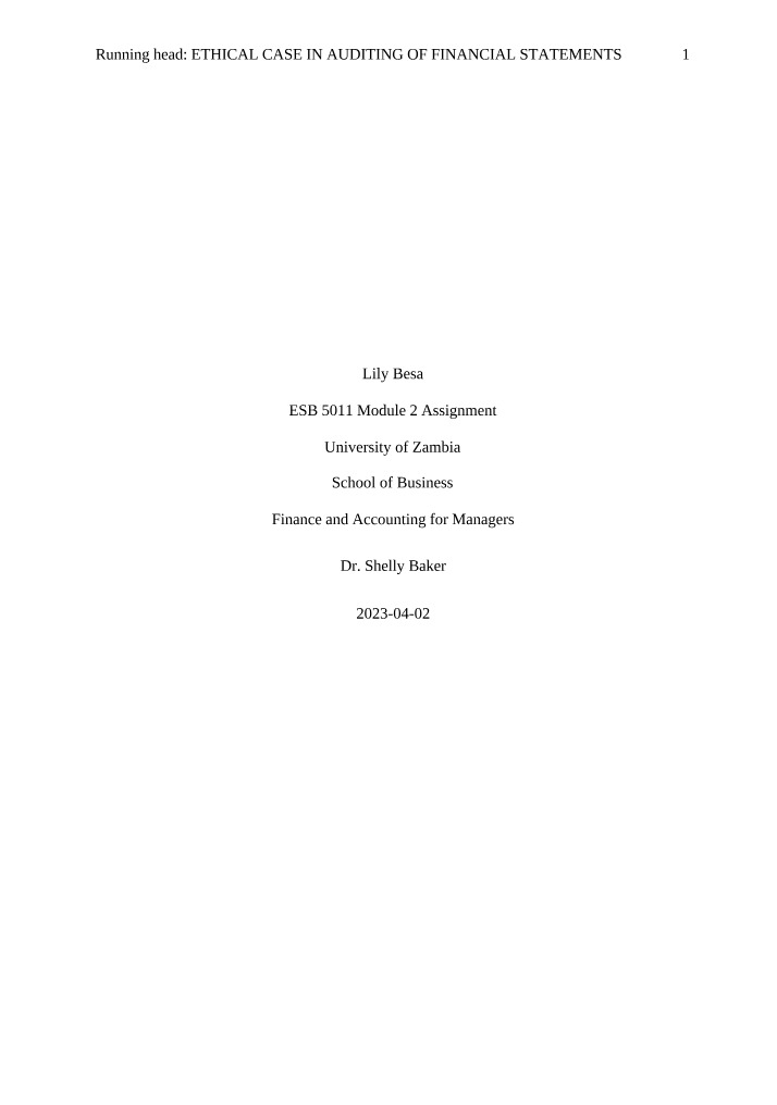 Module 2 Assignment - Ethical Case in Financial Statements Audit