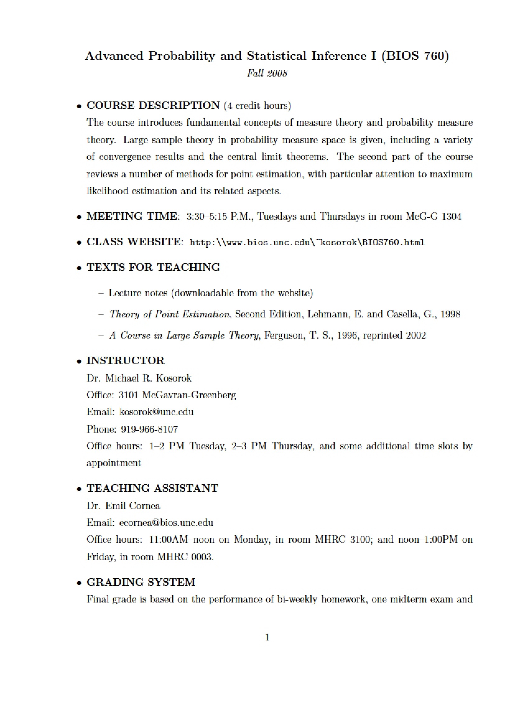 Course Syllabus Probability and Inference