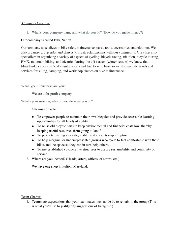 Bike Nation Business Plan and Team Charter - Empowering Cyclists