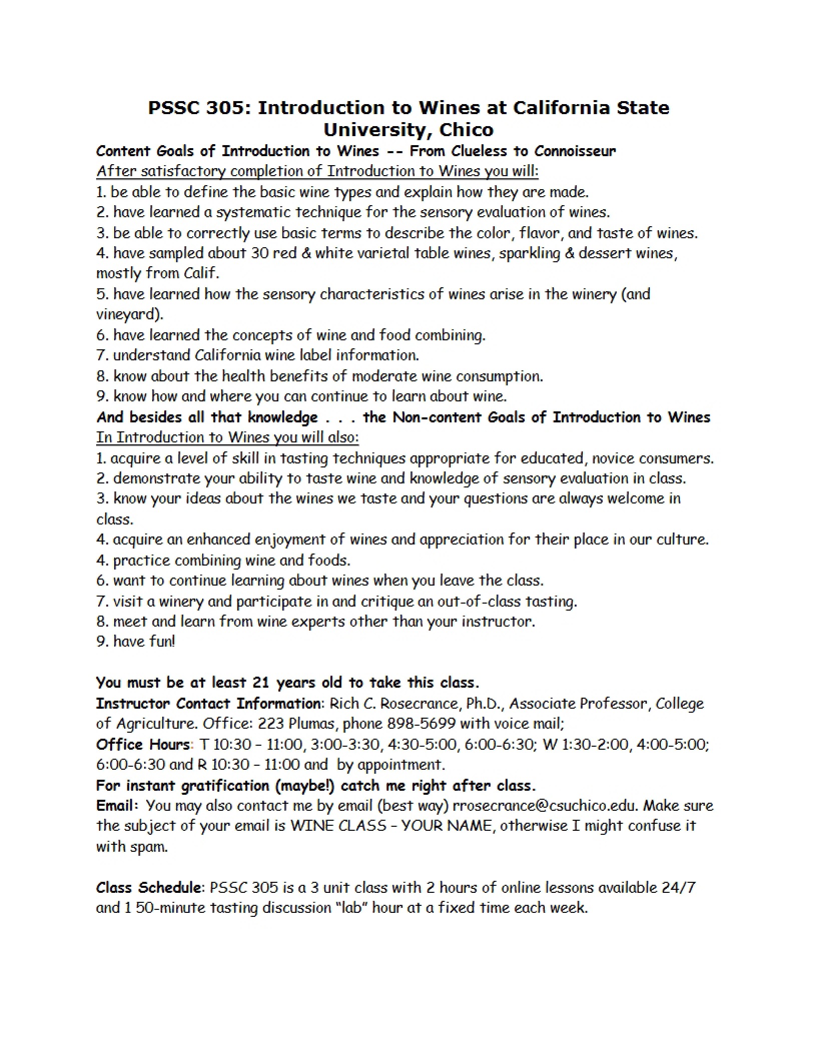 Wine Course Syllabus
