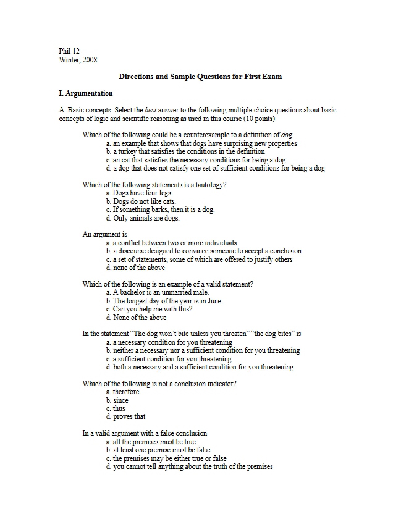 Preliminary Exam Preparation for Scientific Reasoning