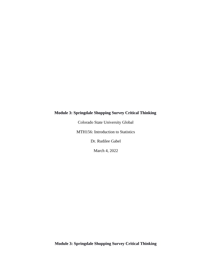 Analysis of Springdale Mall Shopping Habits