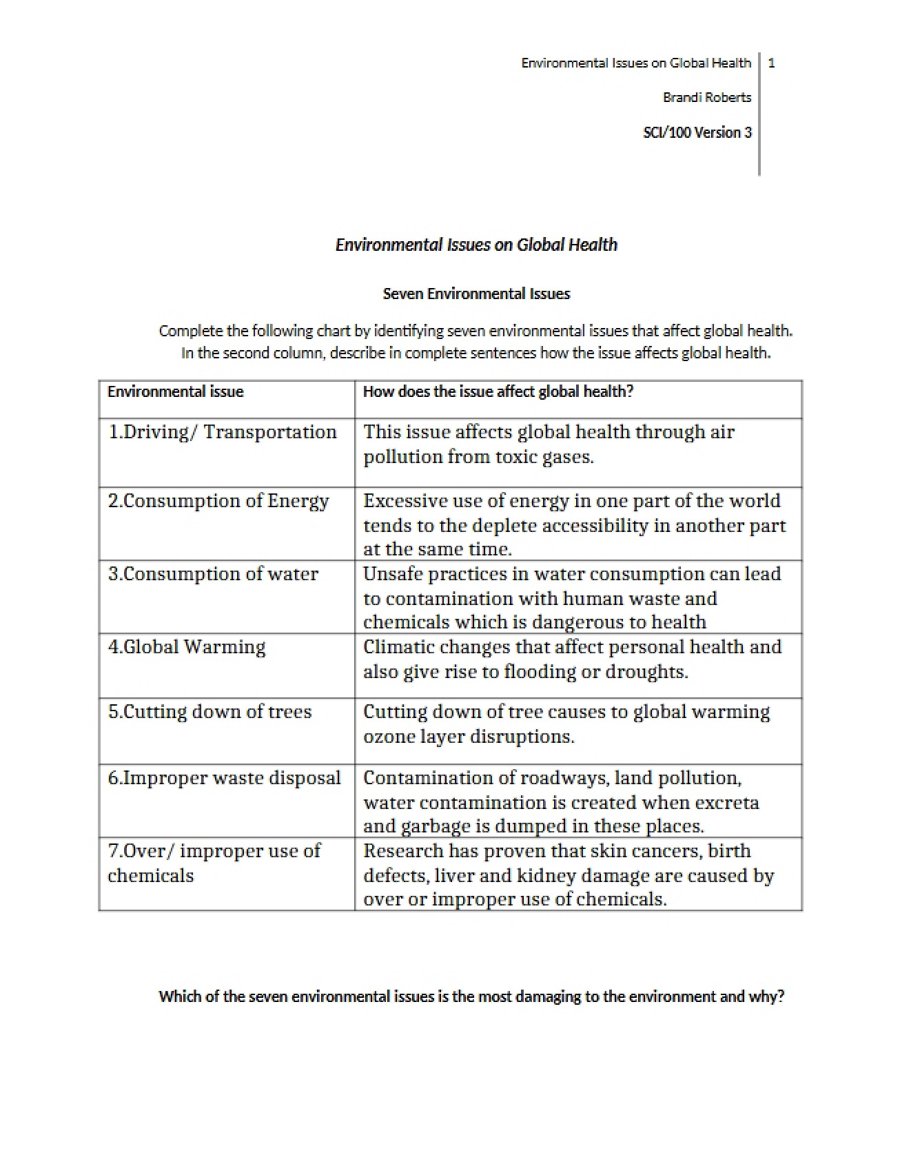 Global Health Impact of Environmental Issues