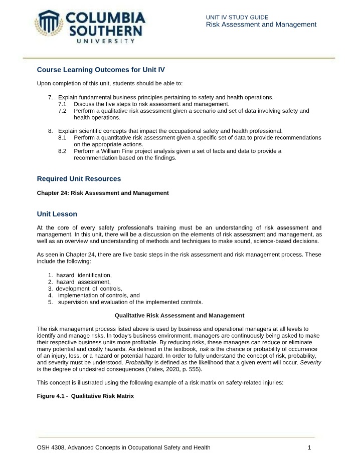 Concepts in Risk Assessment and Management