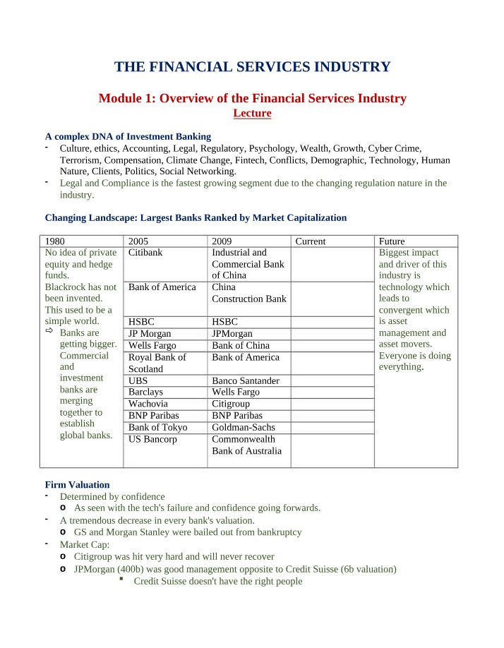 Notes for Financial Service