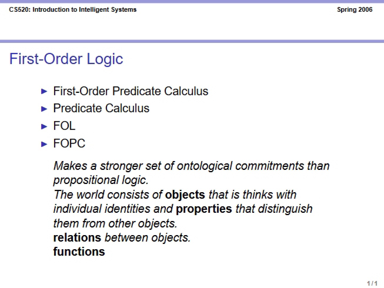 First Order Logic