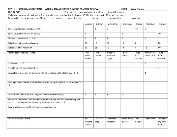 Weekly Relaxation Technique Practice Review Notes