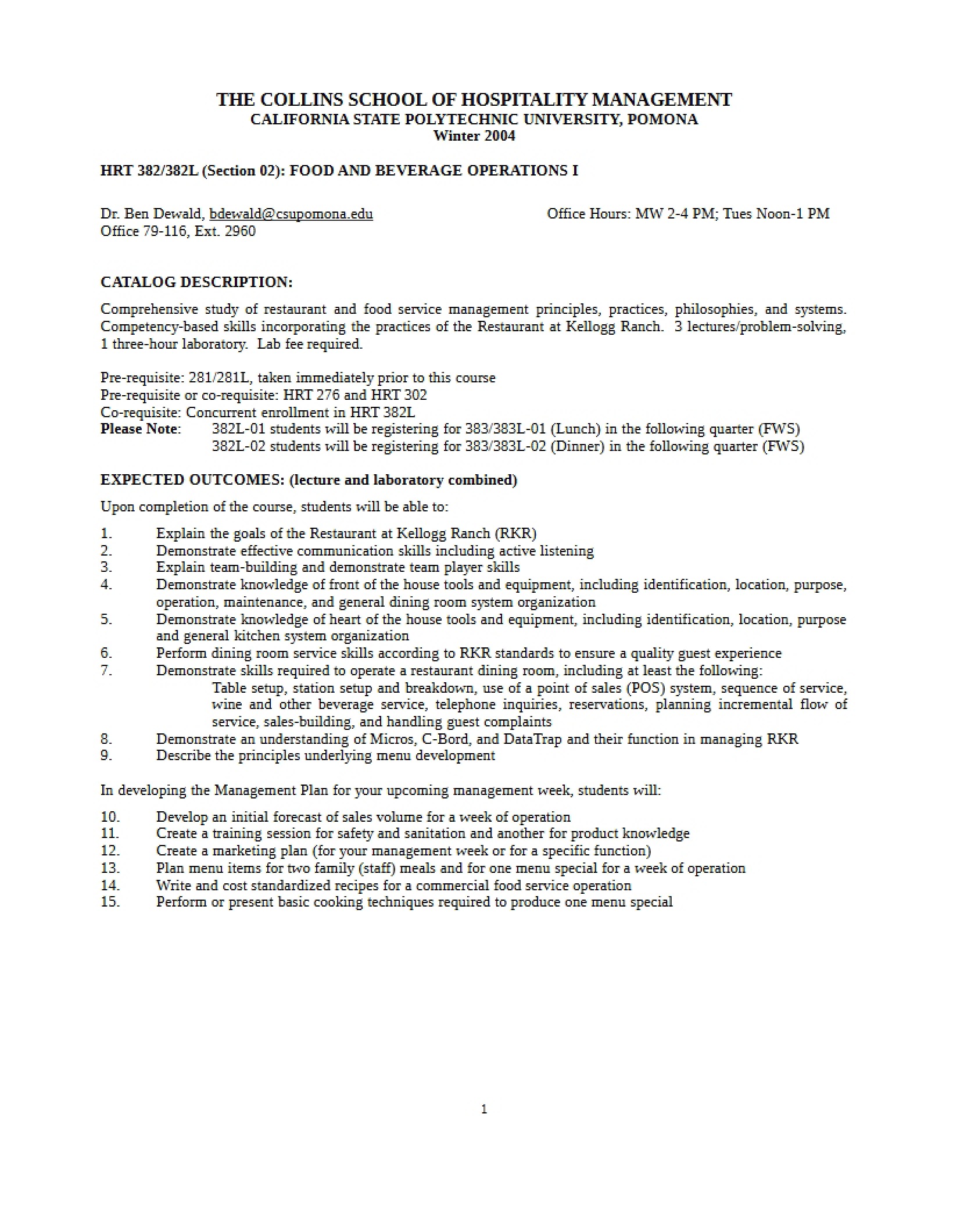 HRT 382 Operations Syllabus